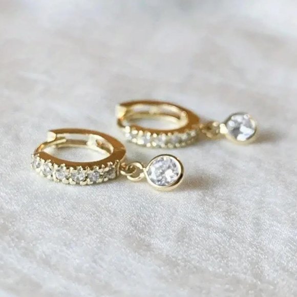 Crystal Circle Charm Hoop Earrings - Picture 1 of 1